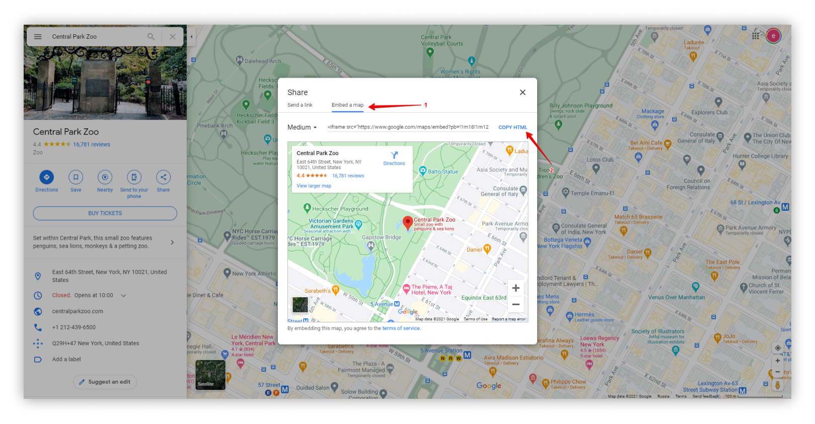 Go to the Embed a map tab in the pop-up.